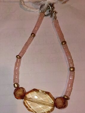Handcrafted Pink and Gold Beaded Bracelet - Elegant Women's Jewelry